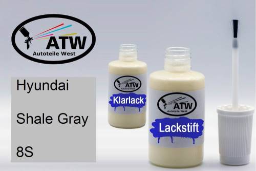 Hyundai, Shale Gray, 8S: 20ml Lackstift + 20ml Klarlack - Set, von ATW Autoteile West.